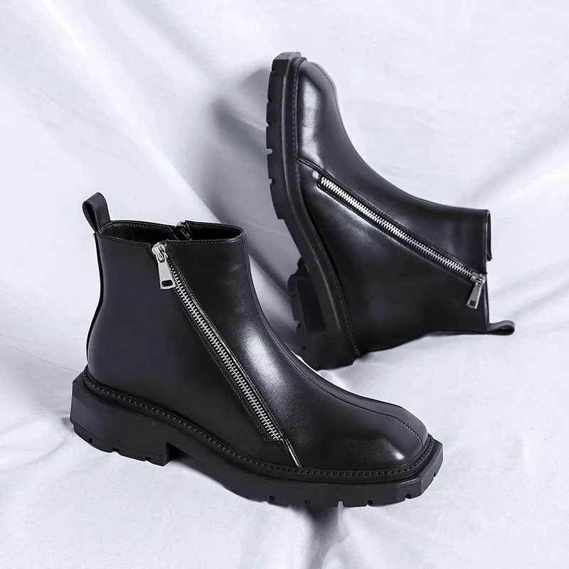 

Classic Men's Boots Diagonal Side Zipper Ankle Boots High Quality Casual Leather Boot Oxford Chelsea Boots Mens High Top Booties
