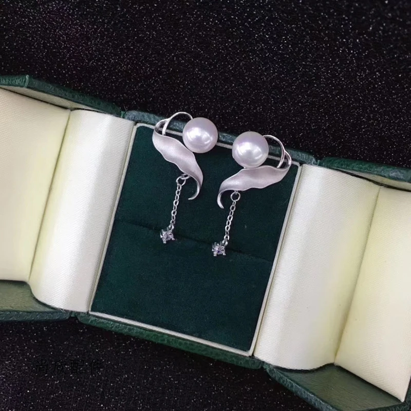 MeiBaPJ 8-9mm Natural White Semiround Pearls Fashion Drop Earrings 925 Silver Empty Tray Fine Wedding Jewelry for Women