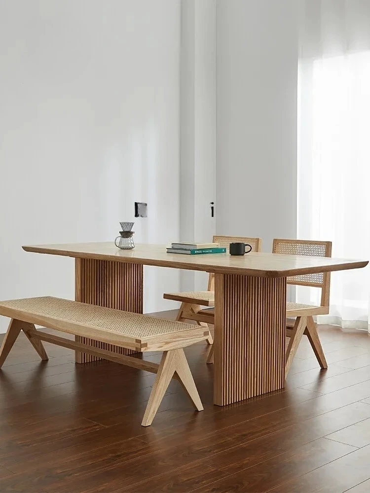 

Новый обеденный стол из цельного дерева в японском стиле, прямоугольный длинный стол, стол из цельной доски, большой стол из белого воскового дерева