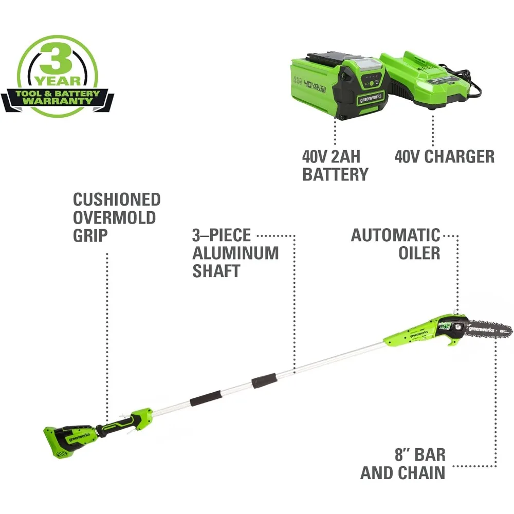 40V 8-Inch Cordless Polesaw, 2.0Ah Battery and Charger Included