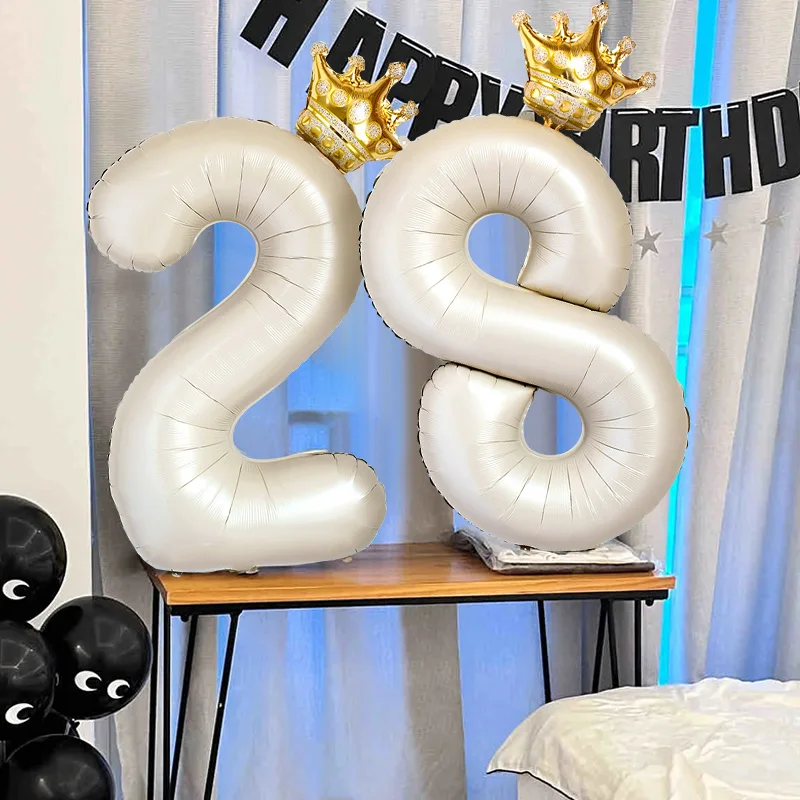 

40Inch Digital Crown Balloon Milk White 0-9 Aluminum Foil Balloon Birthday Party Baby Shower Decor Anniversary Balloon Decors