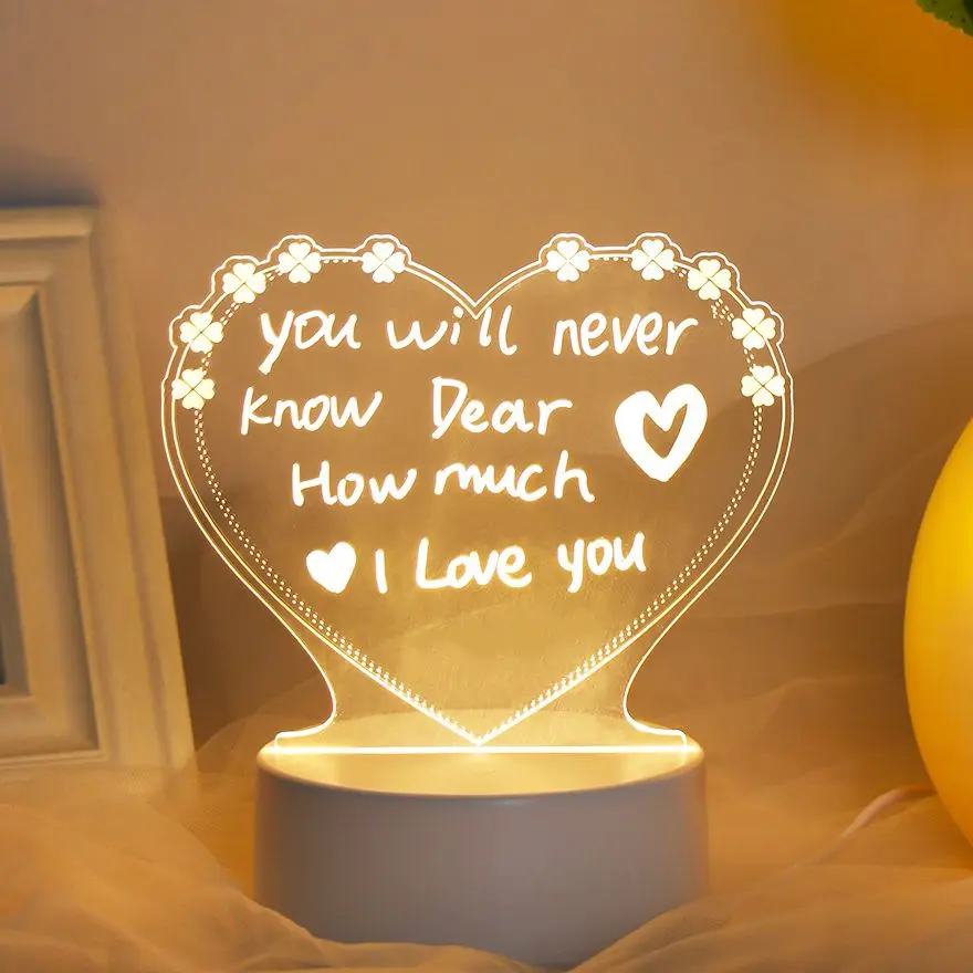 Led Message Board Usb Night Light Note Board With Pen Drawing Board Notepad Holiday Light Children Girlfriend Gift Night Lamp