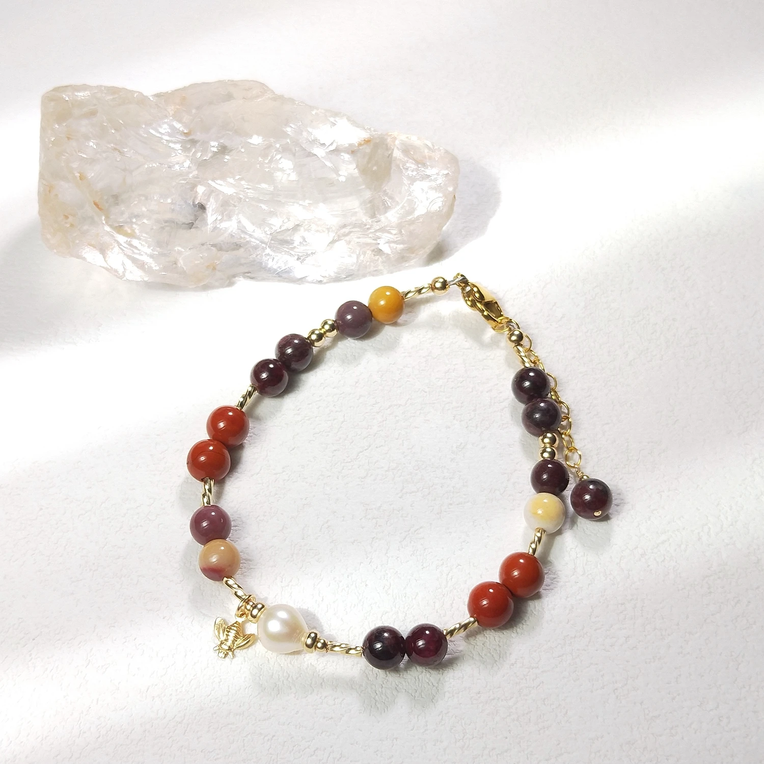 Lii Ji الطبيعية Mookaite الأحمر جاسبر العقيق 6 مللي متر الأمريكية 14K الذهب معبأ سوار اليدوية مجوهرات الأزياء للحزب #3