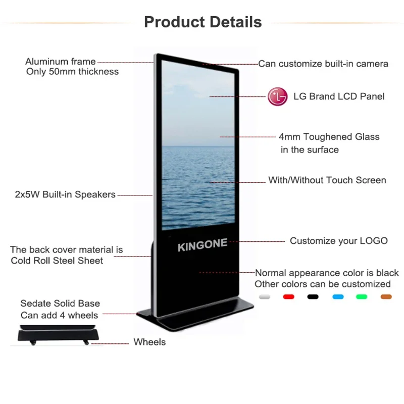 KINGONE 55 Inch Floor Standing LCD TV Advertising Display Touch Screen Digital Poster Kiosk