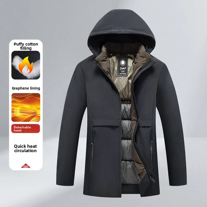 

Men's Winter Jaet Thiened aphene Cotton Coat Casual Warm Windproof Detachable Cap Busin Gentleman Sle Polyester Fiber