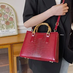 Crocodile Pattern Crossbody Shoulder Bag Women's Handbag Retro Style Red Handmade Wallet Gift Fashion Large Capacity Bag