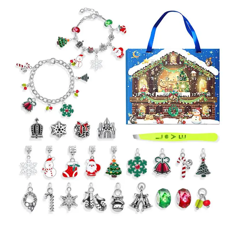 Kids Advent Calendar 2024 24 Days Bracelets Jewelry Making Kit Christmas Countdown Calendar 22 Charm Beads 2 Bracelets Bracelet