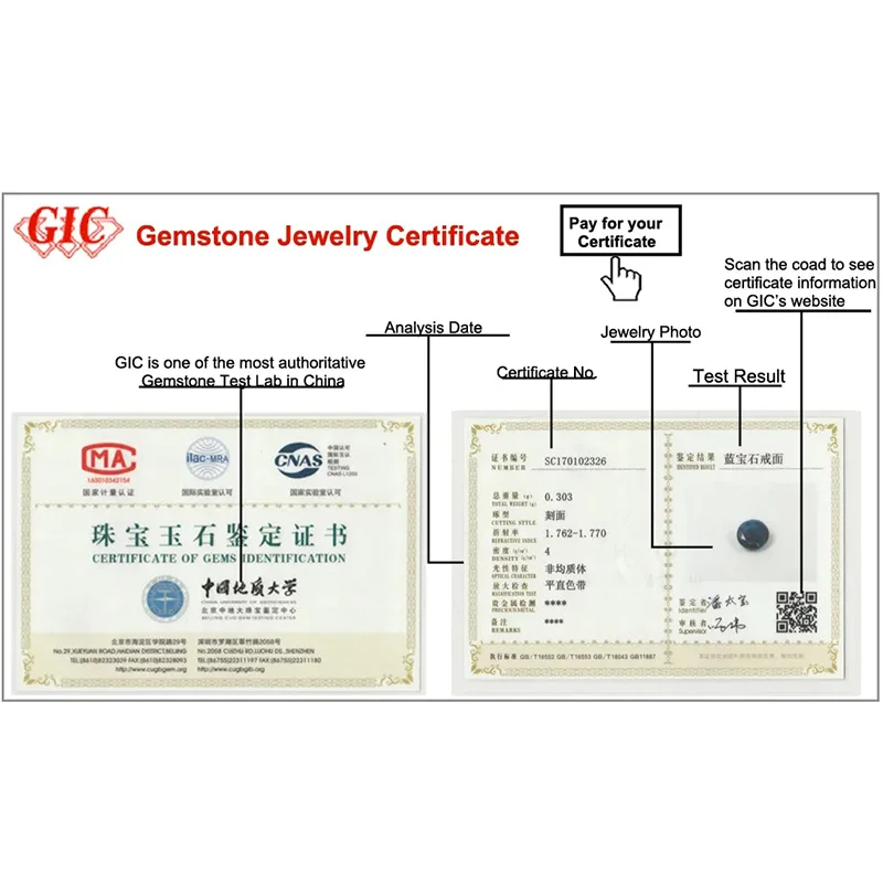 GIC  Customized Jewelry certificate