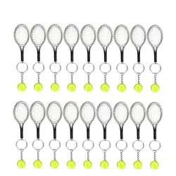 12Pcs Mini Exquisite Lightweight Tennis Racket Racquet Ball Keychains Key Rings Sport Style Split Keychains