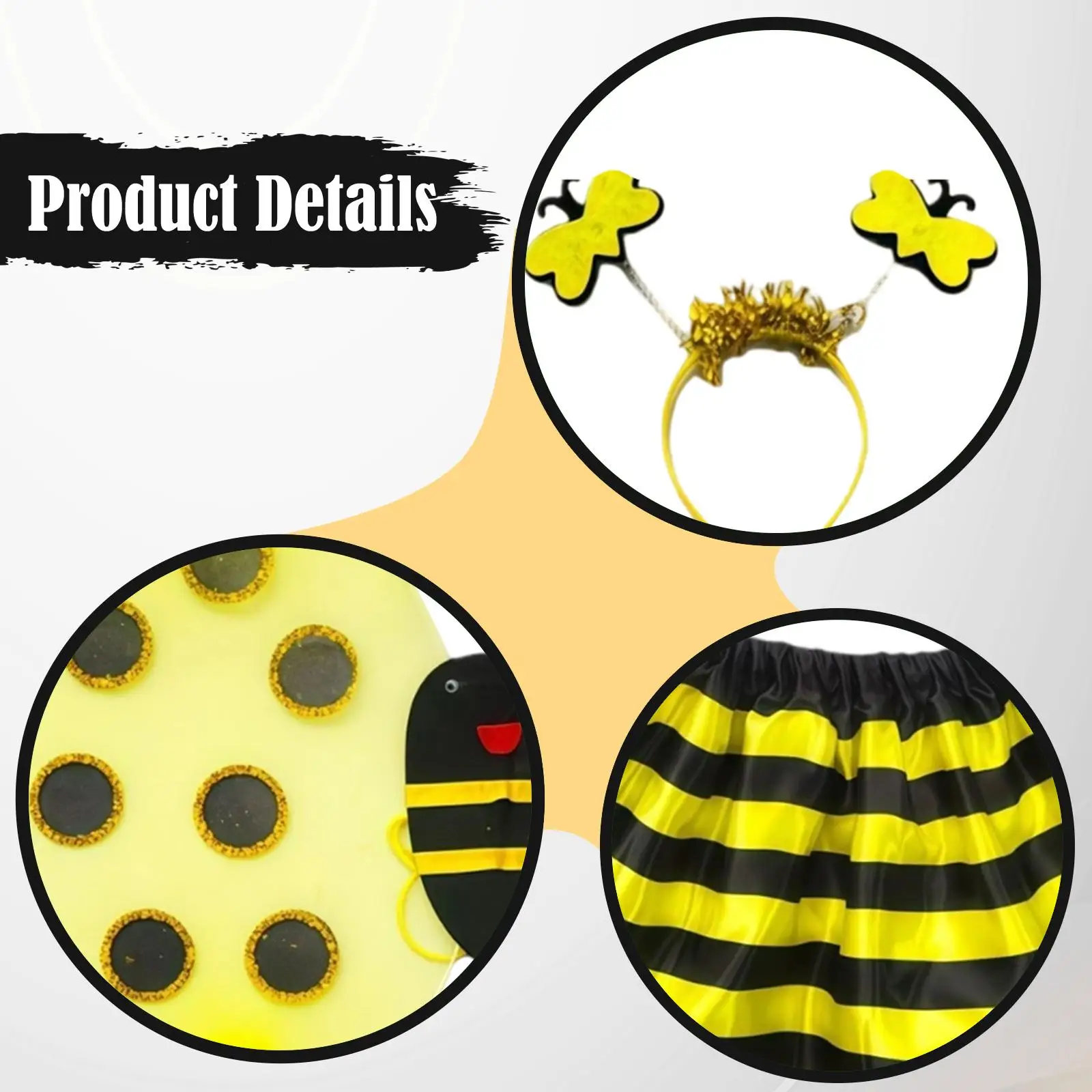 Bumble Bee Kostümset für Mädchen, Polyester-Cosplay-Set mit Rock, Flügeln und Zauberstab für Party und Bühnenauftritte