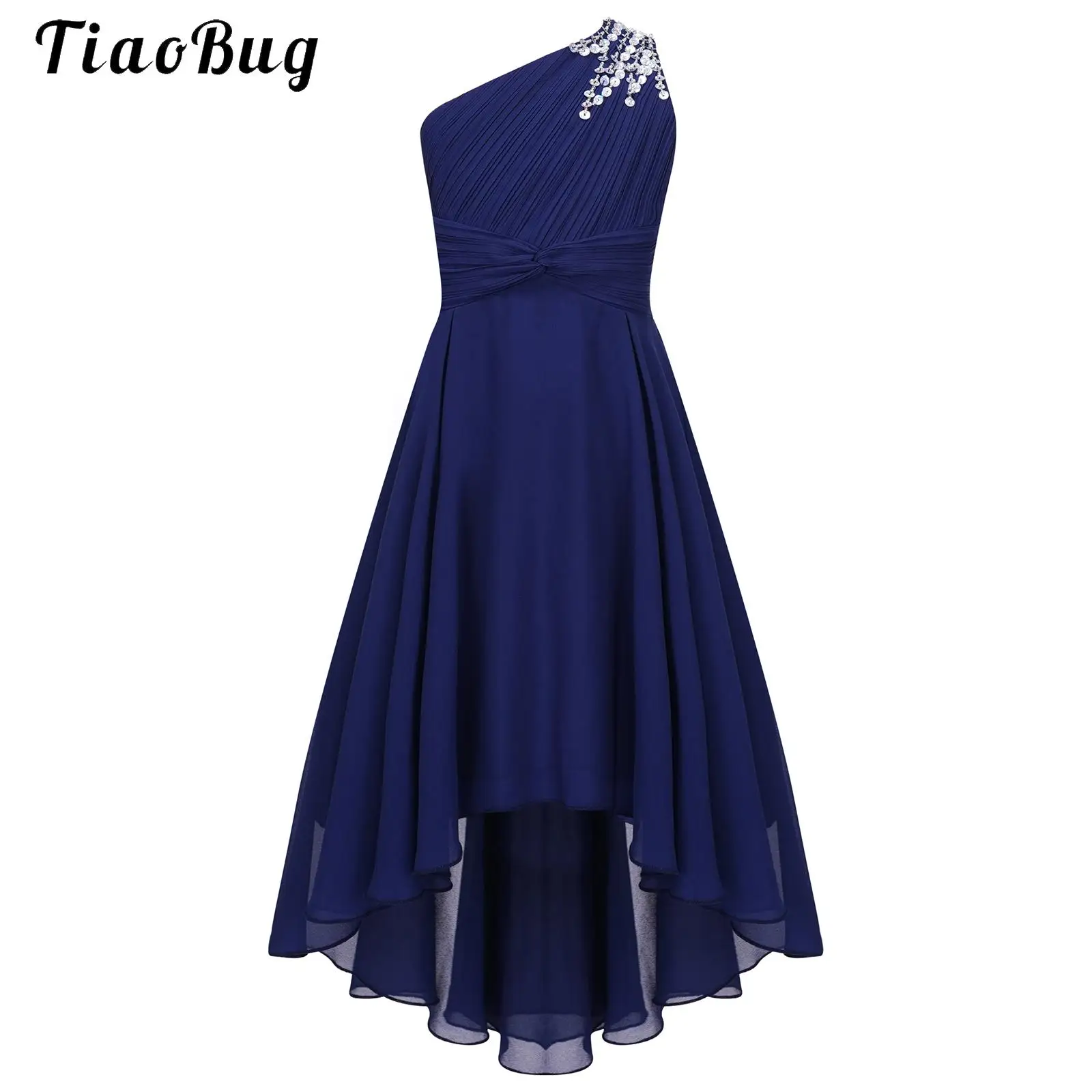 

Girls Elegant Wedding Dress One-Shoulder Flower Girl Dresses Summer Hi-low Chiffon Evening Dress Prom Gowns Princess Party Dress