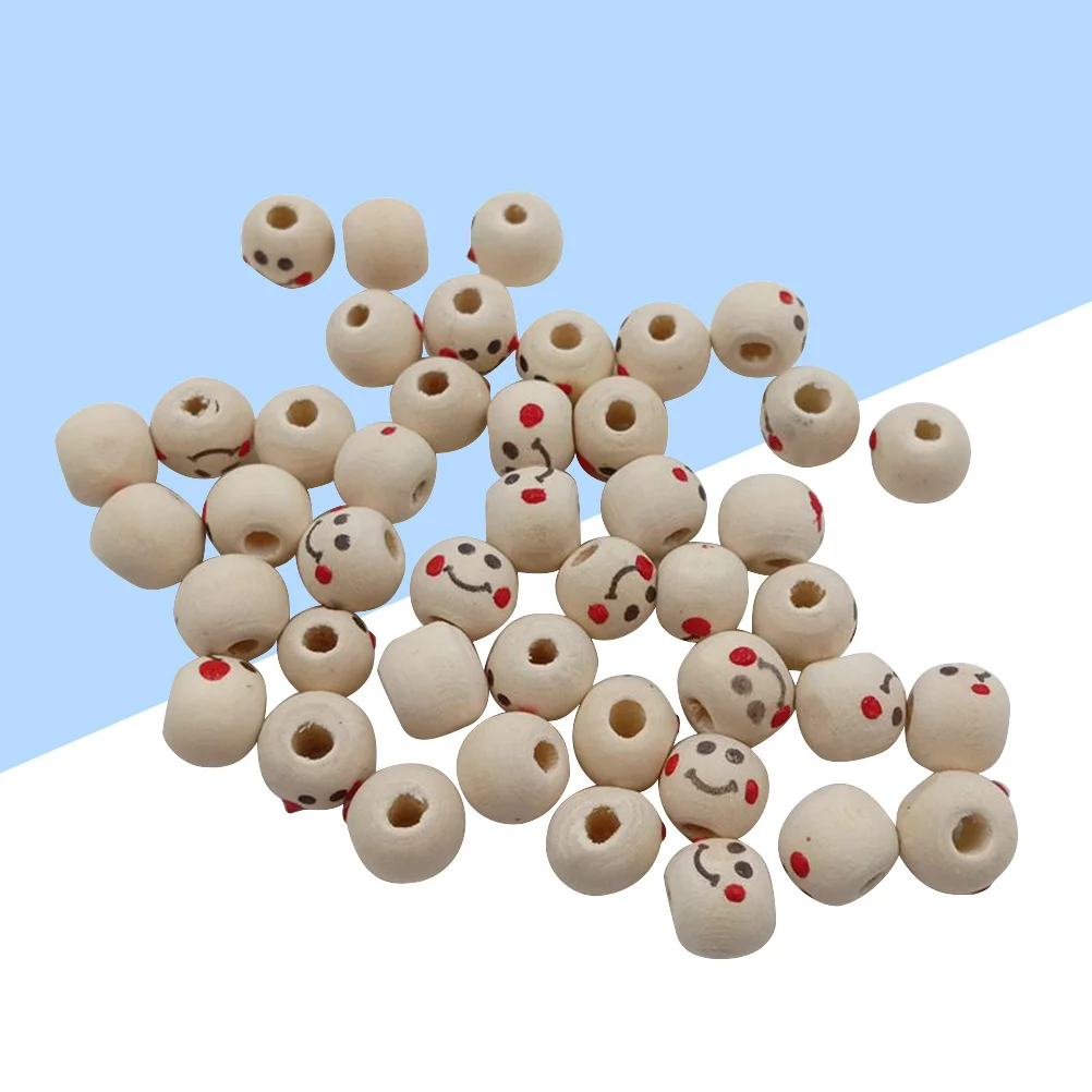 100 Pcs/pack Beads Wood Smiling Face Colored Drawing Wooden Ball Painted Bamboo