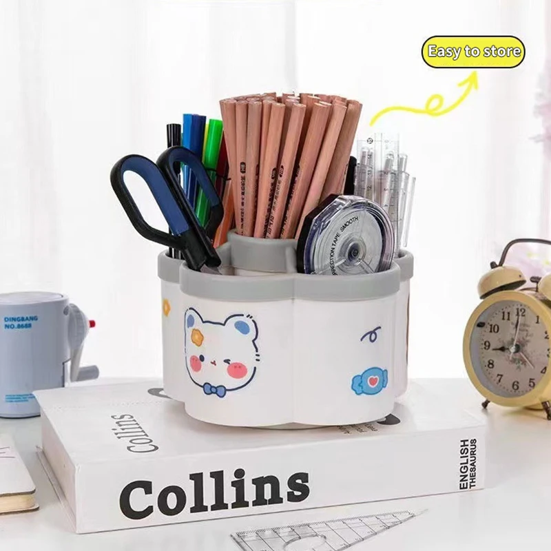 360 °   หมุนผู้ถือปากกาขนาดใหญ่น่ารักดินสอกล่องเก็บสก์ท็อปOrganizerโรงเรียนเครื่องเขียนOffice