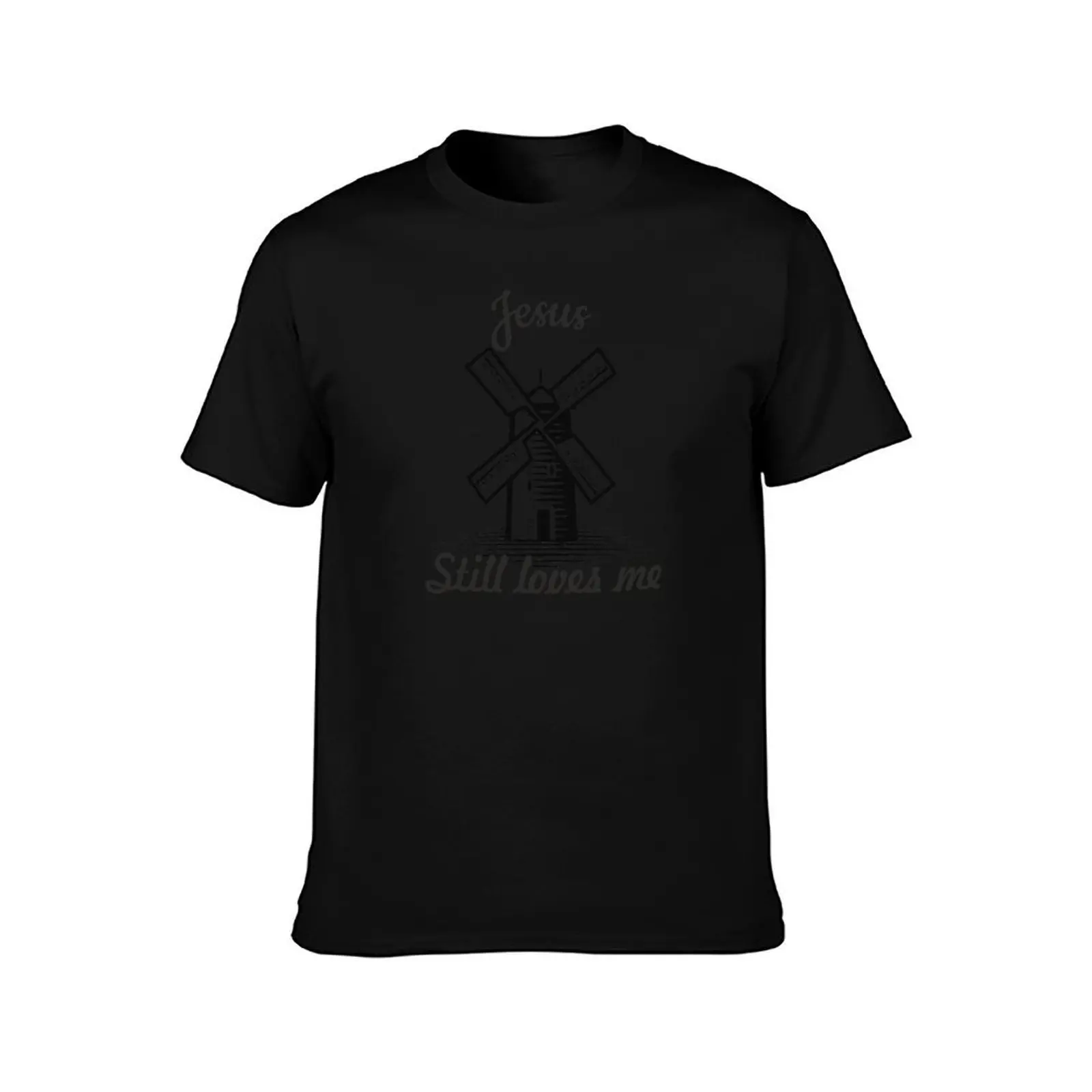 Windmill Jesus still loves me humor quote T-Shirt, Summer Casual Cotton Tee, Oversized Streetwear Tops, Vintage Graphic Print