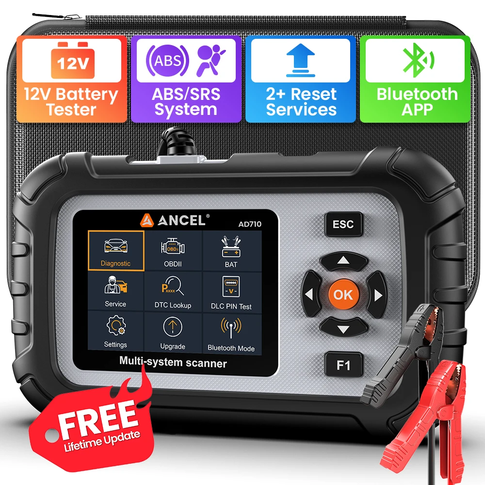 

ANCEL AD710 OBD2 Сканер ABS SRS Считыватель кодов двигателя Тестер батареи Сканер Полный OBD2 Диагностический инструмент сброса ABS Bleeding EPB