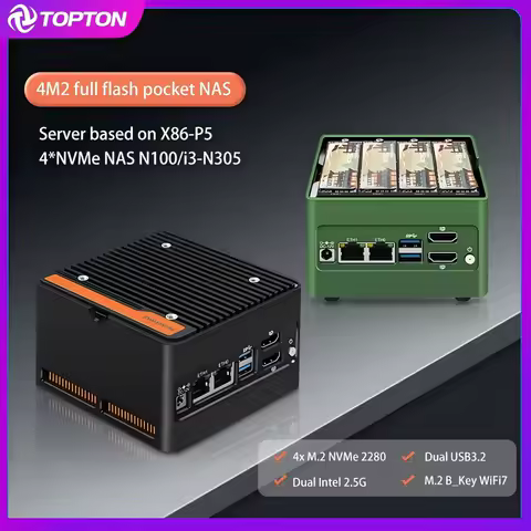 New Pocket NAS Computer Intel 3 N355 N305 N150 N100 Mini PC 4xM.2 NVMe Slot Firewall 2xi226-V 2.5G DDR5 4800 2xUSB3.2 2xHDMI2.0