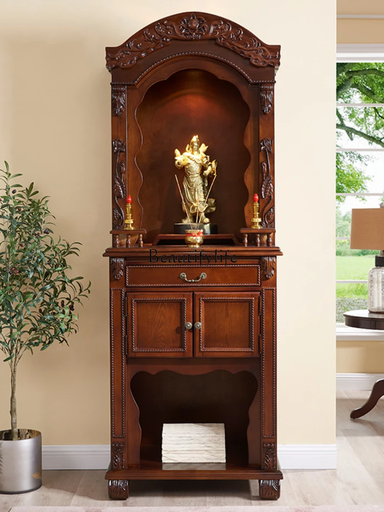 American solid wood Buddhist niche vertical cabinet offering table Household Buddha statue offering table can be customized