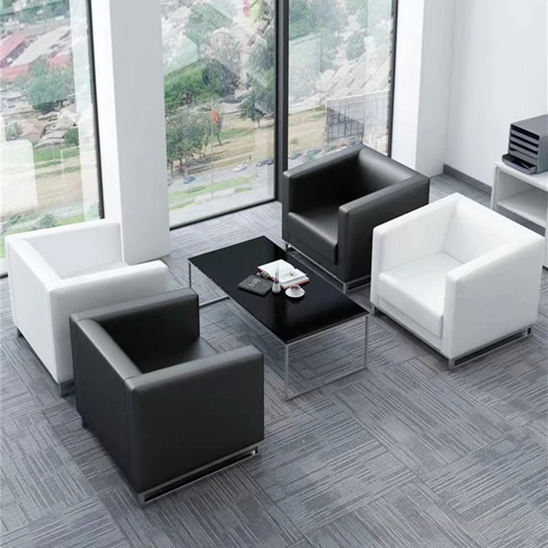 Simple modern office sofa, black reception sofa, single seat coffee table combination