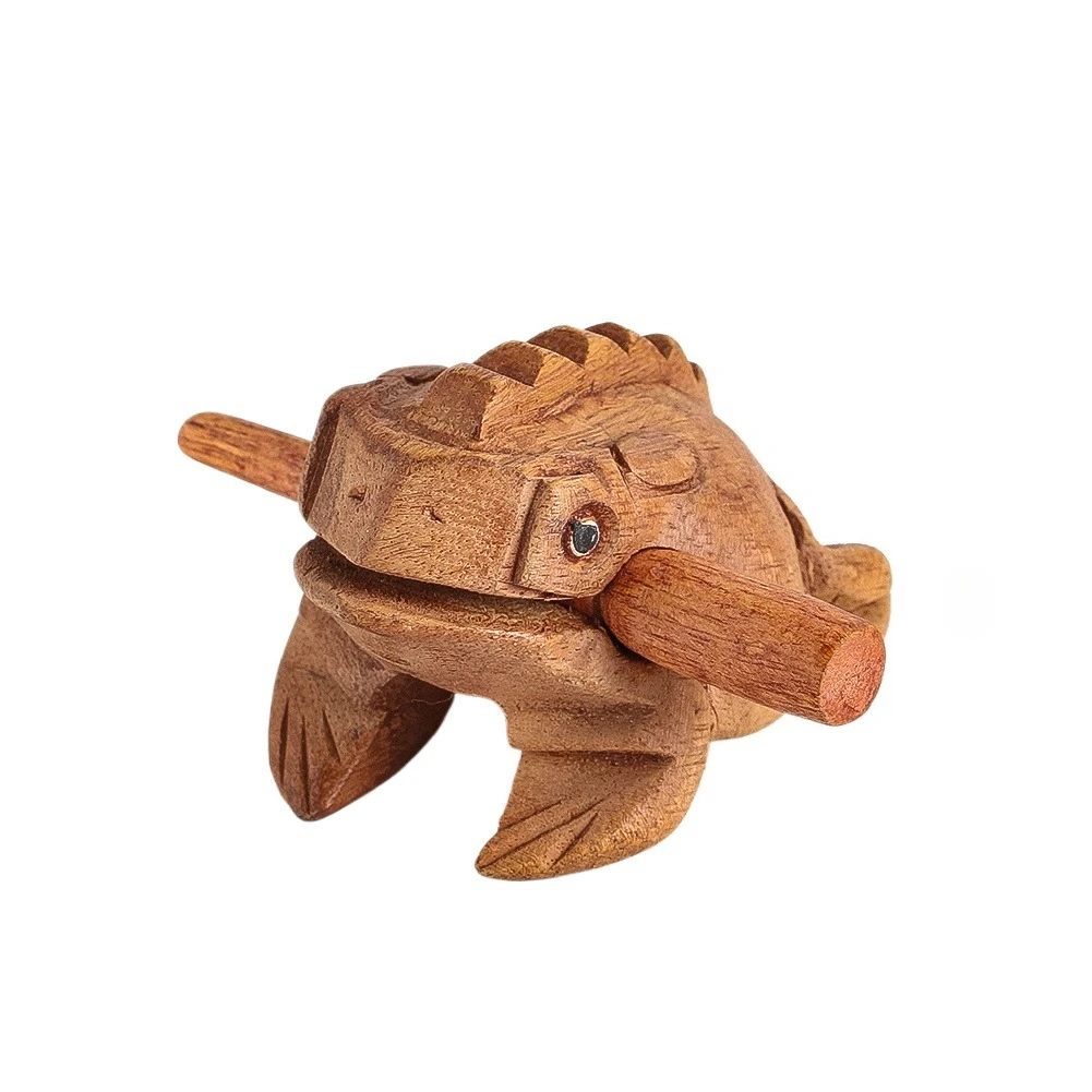 Wood Frog Guiro Rasp Musical Instrument Tone Block Thailand Frog Toad Figurines with Stick Noise Maker Fun Percussion Souvenirs