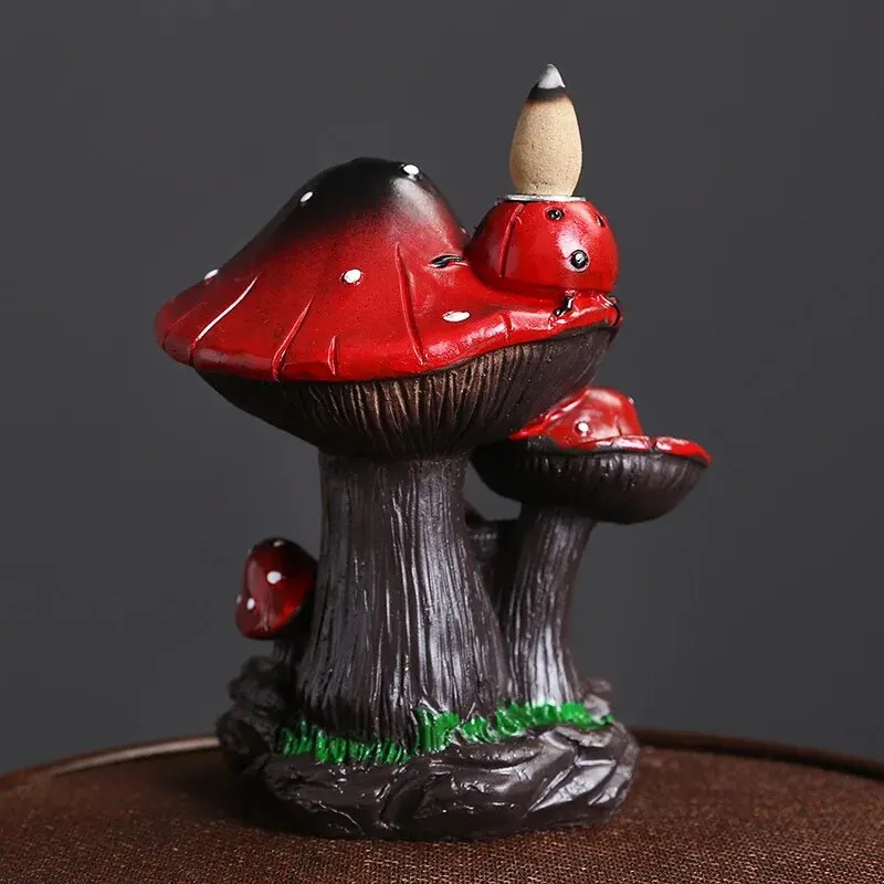 1Piece Resin Home Ornaments Mushroom Waterfall Backflow Incense Burner Incense Holder Censer Home Decor (Without Incense)