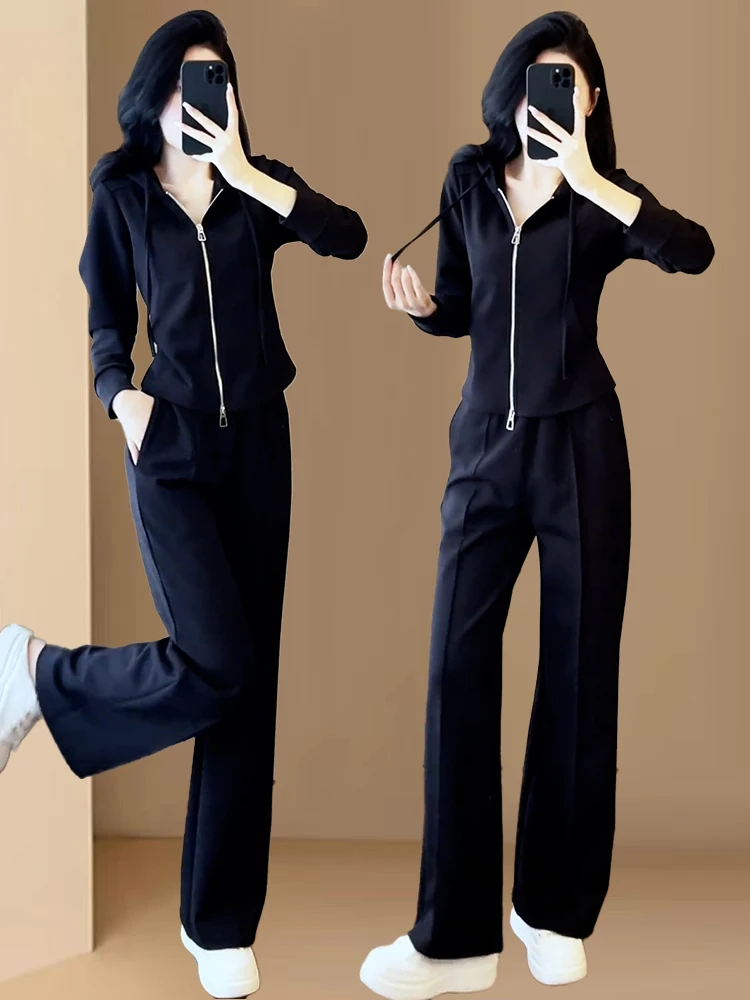 Casual sportkledingset Dames Faionable Hoodie Afslankende wijde pijpen broek Tweedelige set Herfst Nieuwe Sle Comfortabel ademend