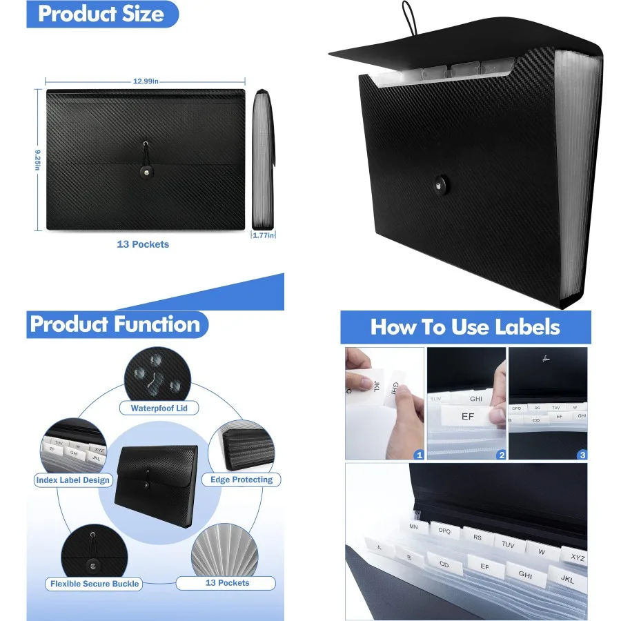 

Расширяющаяся папка для файлов с вкладками, 13-карманный органайзер для файлов, держатель для файлов-гармошки с эластичной застежкой на пряжках для эффективного A4 P