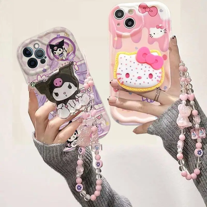 Cute Kuromi Hello Kitty Chain Bracket Case for Xiaomi POCO X5 X3 X6 Pro F3 F4 M3 M4 M6 F6 Pro 12 11 Lite 5G NE 12T 14 Pro Cover