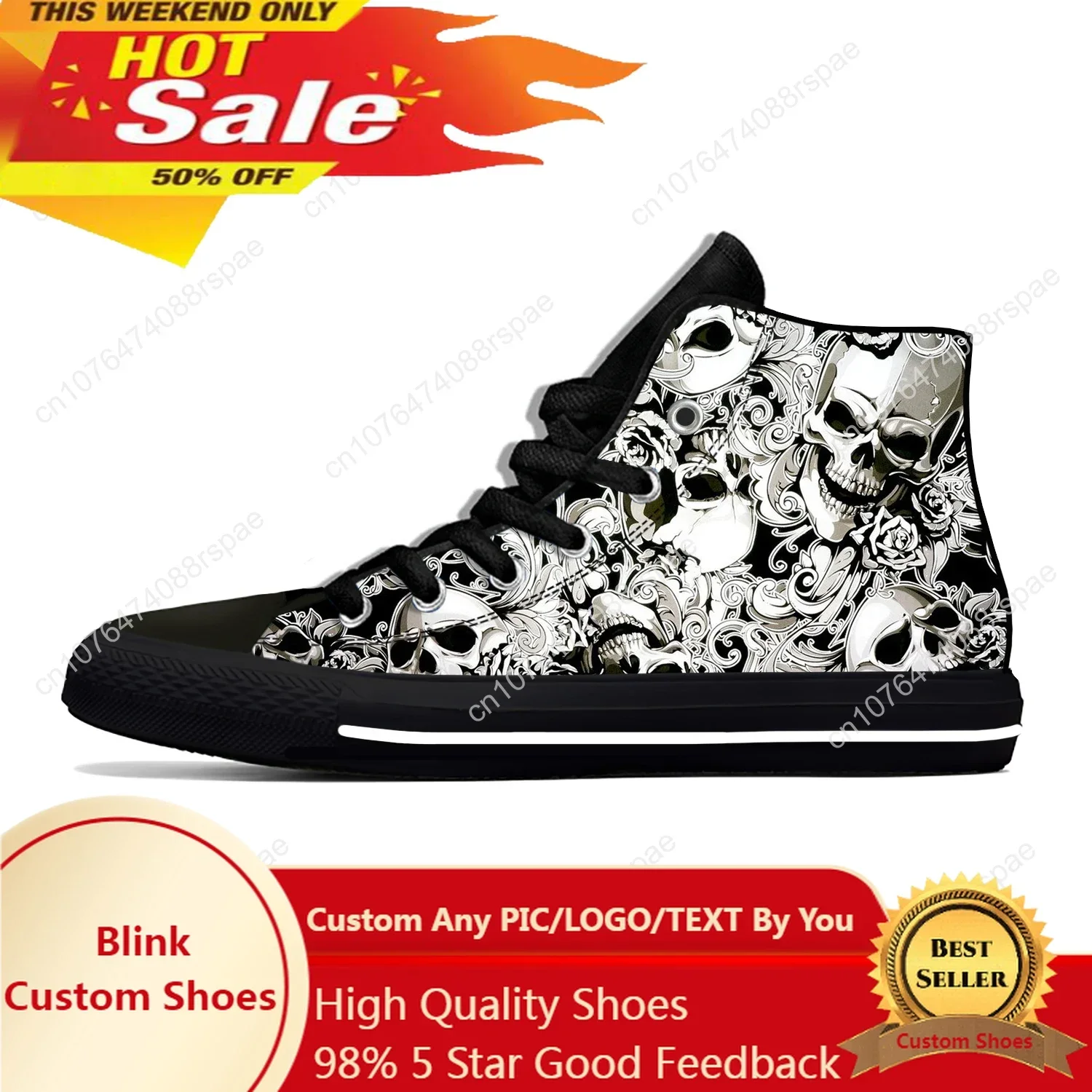 

Hot SKull PAisley Gothic Goth Horror Punk Scary Cool High Top Breathable Men Women Summer Sneakers Lightweight Casual Shoes
