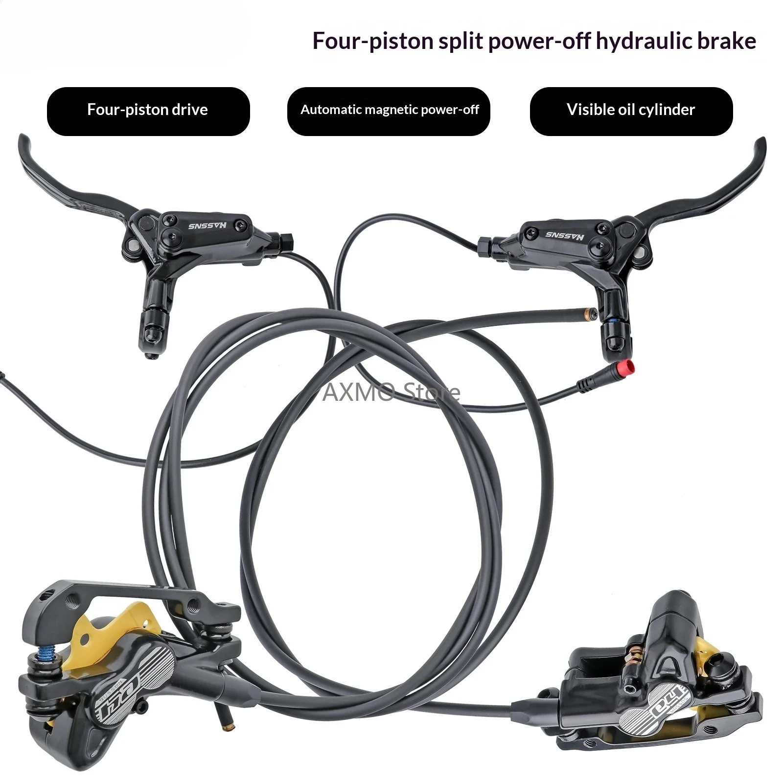 

4-Piston E-Bike Hydraulic Brake Set Electric Bicycle Hydraulic Disc Brake Front Rear Left Right Power-Off Brake Cycling Parts