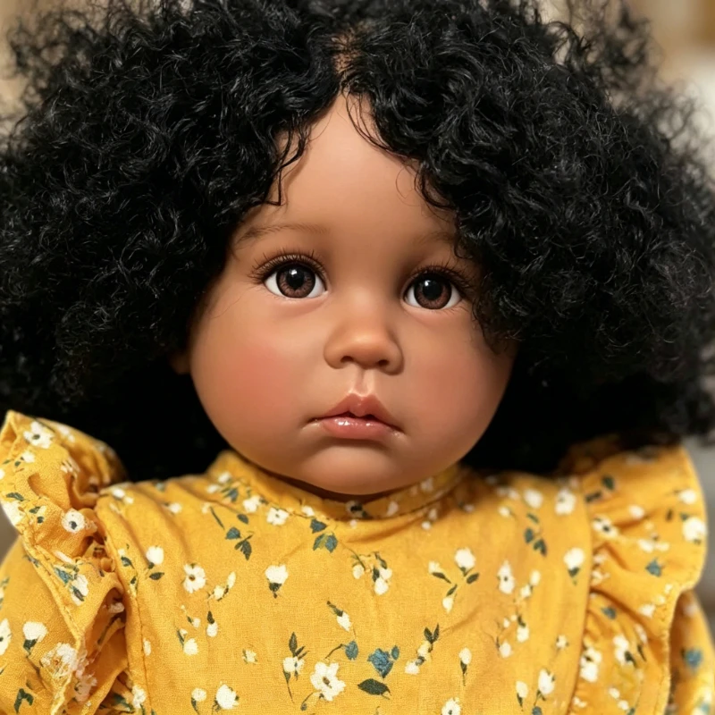

60CM Reborn Baby Doll Julieata with Rooted Black Afro Hair High Quality Handmade Art Doll