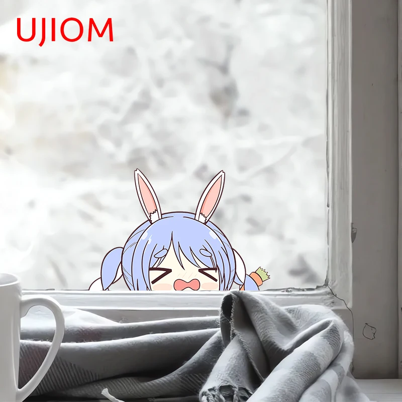 UJIOM Usada Pekora Pretty Peeker Girl Wall Sticker Rabbit Ears Enchanting Graphics Decal Vinyl Kitchen Cupboard Decoration