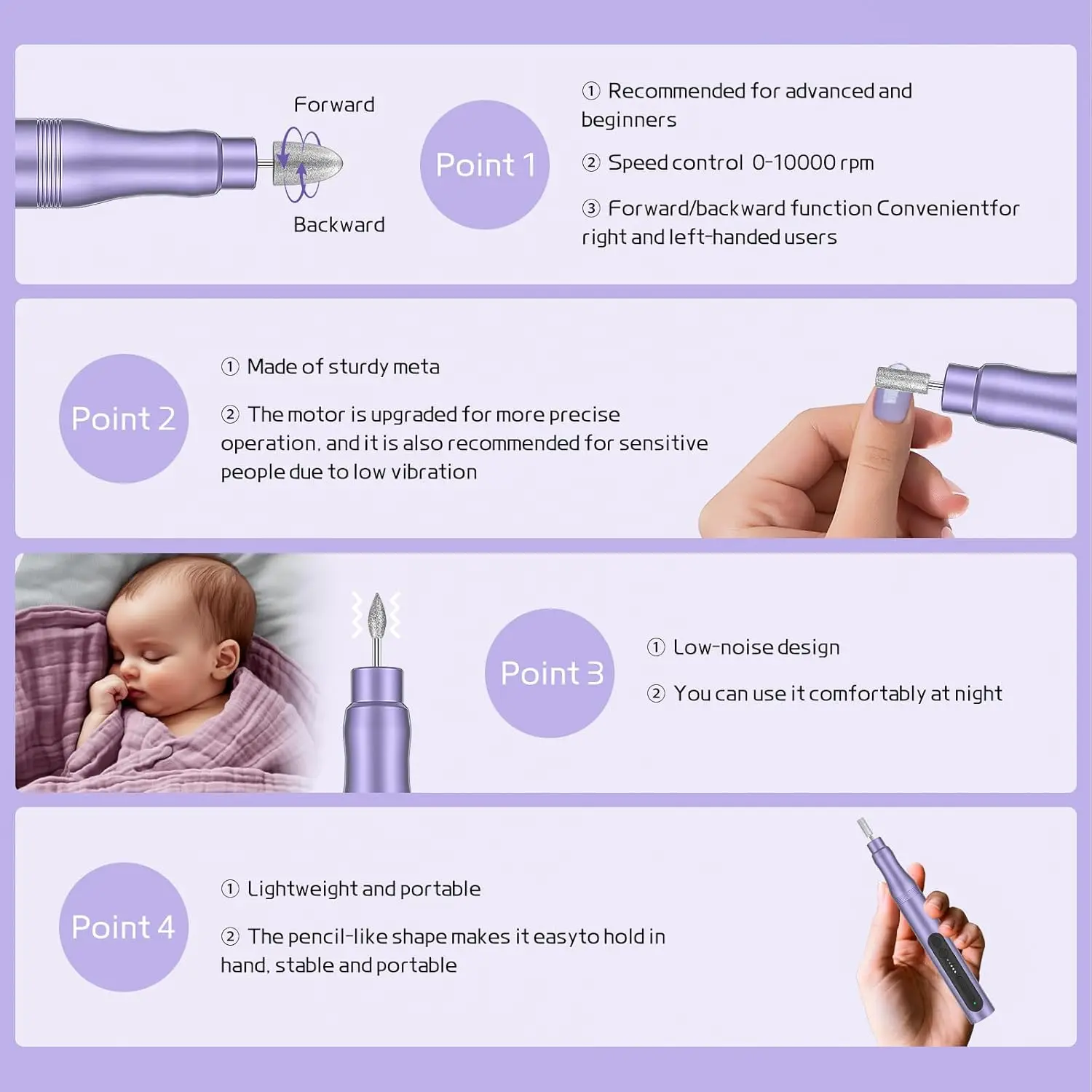 Elektrische nagelboorset, draadloze elektrische nagelvijlset oplaadbaar, draagbare nagelboormachine met 5 snelheden voor dikke nagel teennagel