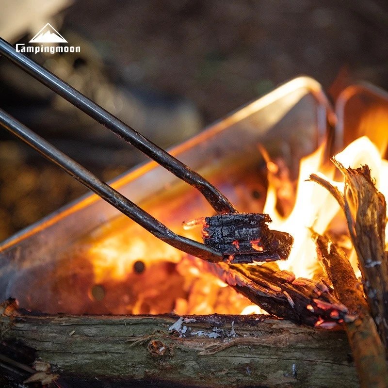 

CAMPINGMOON MS-42 Утолщенные щипцы для костра из нержавеющей стали с зажимом для угля, щипцы-«утиный клюв», прочные щипцы для угля из бука