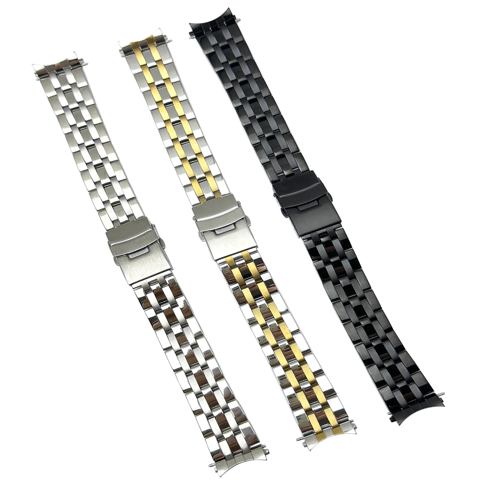 Curved End Watchband for Seiko Stainless Steel Watch Strap 20mm 22mm High Quality Metal Foldable Buckle Modified Watch Bracelet