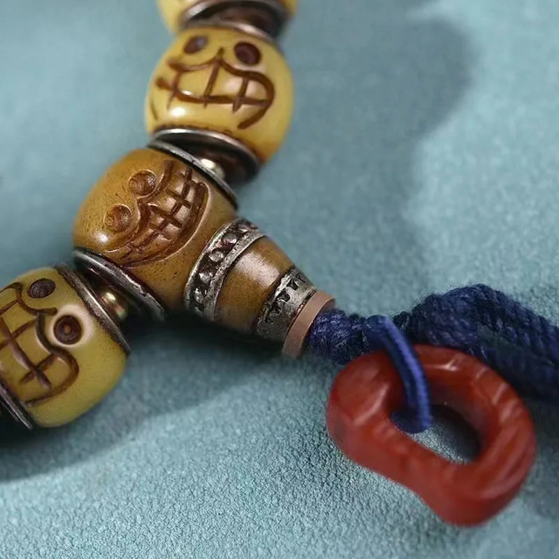 Backflow Bone Three-Circle Bracelet Hole Inlaid Old Copper Bell Tibetan Style a Dai Buddha Amusement Article