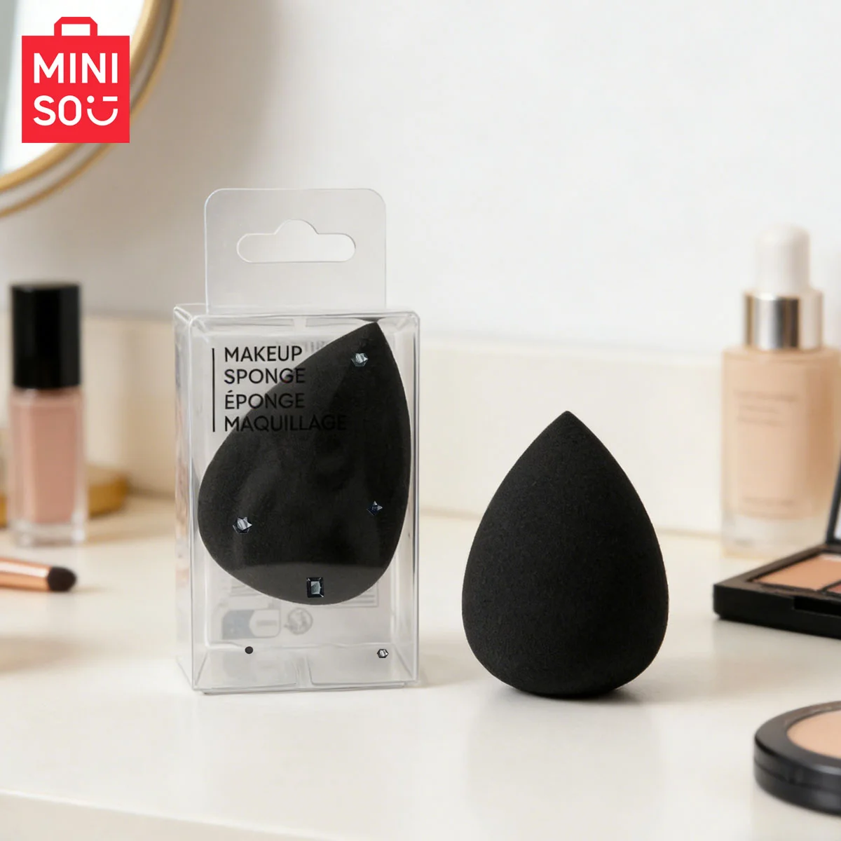 MINISO Soft Skin friendly Water Drop Makeup Egg - Black Makeup Sponge Suitable for Liquid Makeup Egg Wet and Dry Use