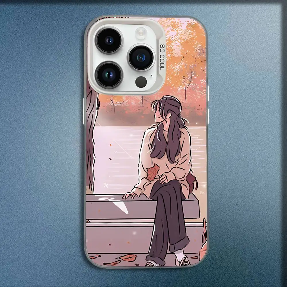 Girl Book Landscape Phone Case For iPhone 17,16,15,14,13,12,11,Pro,Max,Plus,E,SE4,Air,Mini White IMD Box