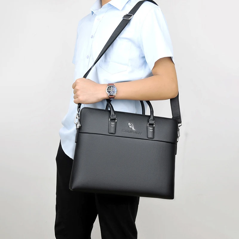 Kangaroo Men'S Briefcases Leather Handbag Messenger Laptop Work Document A4 Business Tote Shoulder Square Side Crossbody Bag