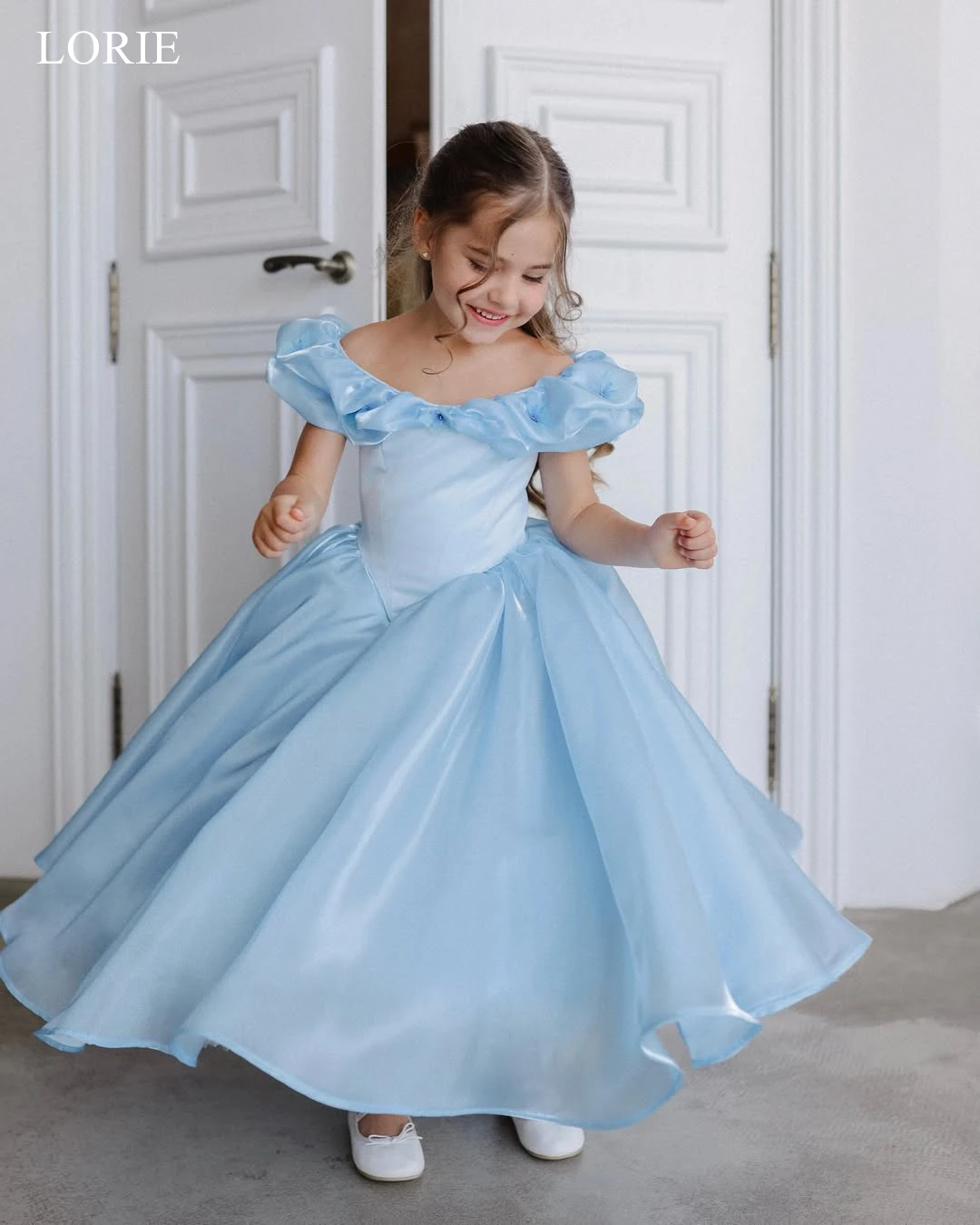 

LORIE Shiny Organza Girl Dress Cute Off The Shoulder Kids Wedding Party Dress A-Line Lace-Up Princess Birthday Dress Customized