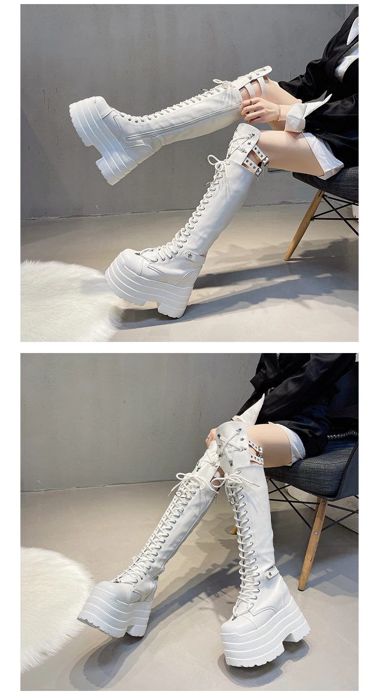 Punk Damenstiefel Cosplay Hohe Stiefel Komfortable Lange Overknee-Stiefel Plateau Hohe Keilabsätze Damenschuhe im Gothic-Stil – Detail 13