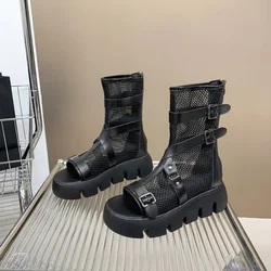 2023 scarpe da donna estate nuovi sandali Open Toe Fashion Wild Mesh Smoke Tube Boots piattaforma con fondo spesso piattaforma stivali in rete marea