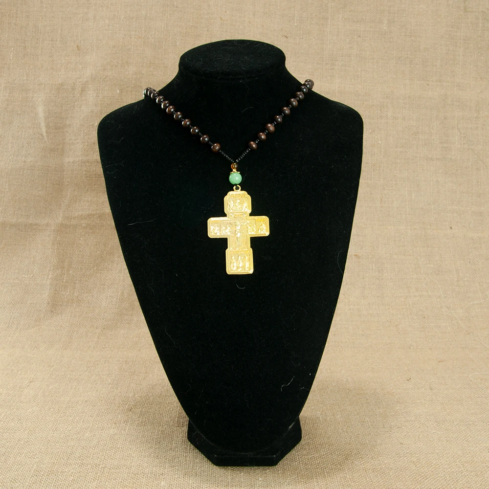 جديد قلادة الأرثوذكسية مع سلسلة من الخرز الخشبي الصليب الذهب مسبحة خشبية مطرز سلسلة الدينية يسوع الصلاة صندوق مجوهرات هدية #6