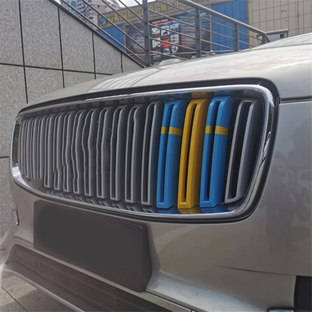 Front Grille Three-Color Net Decoration Stripe Network Stickers Center Grille Cover Trim for Volvo XC90 2015-2019 B