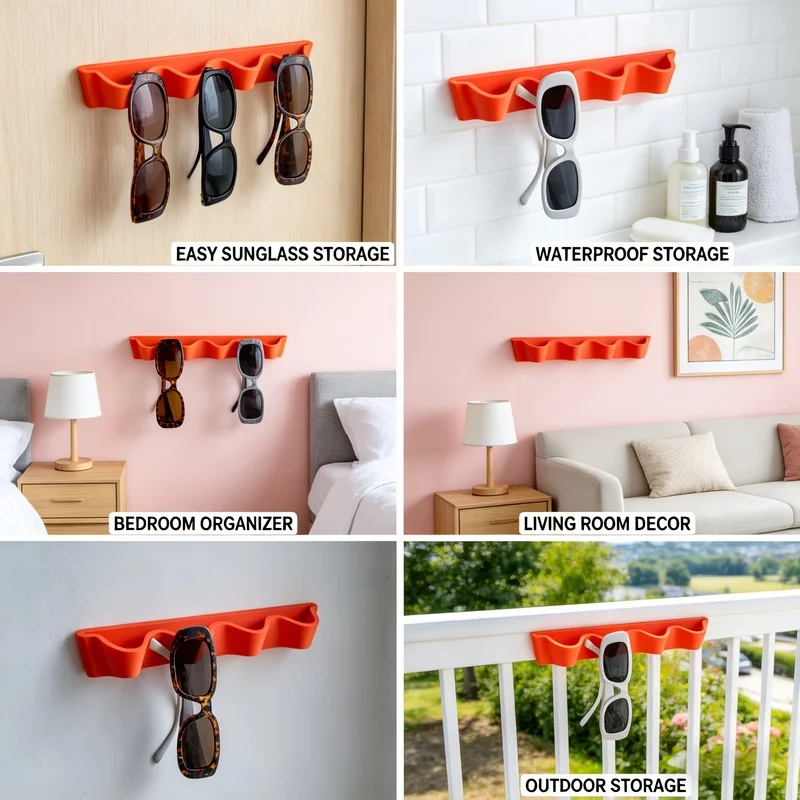 Wave Shaped Wall Mount Eyeglass Display Holder Stylish Glasses Rack For Daily Use Home Decor