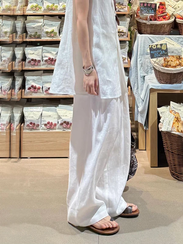Conjunto de Verano Auténtico, Nuevo, Informal, de Alta Gama, Cseta sin Mangas de Lino y Aodón, Plones Anchos, Conjun...
