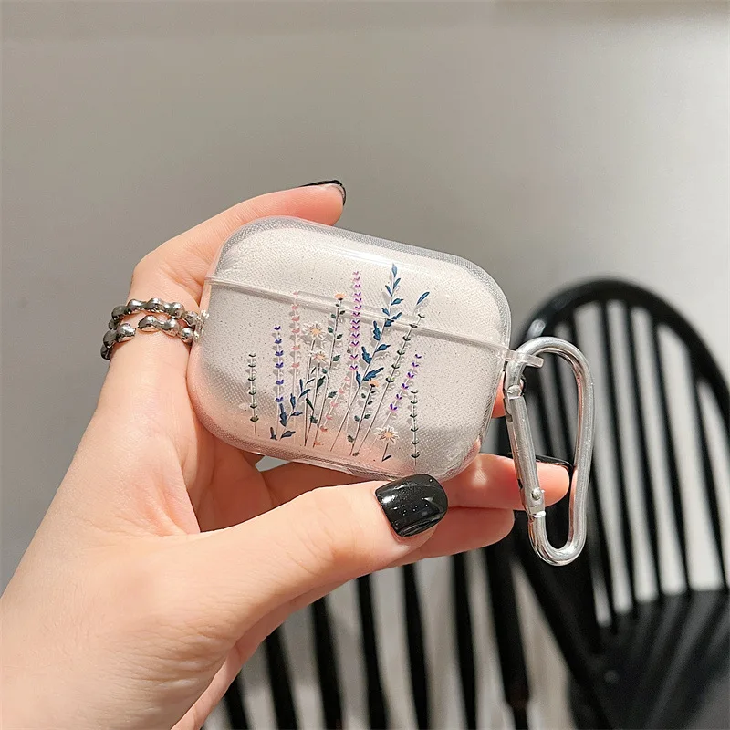 เคสหูฟัง TPU แบบนิ่มลายดอกไม้ INS สำหรับ airpods Pro รุ่น2ND กากเพชรส่องแสงเป็นประกายวิบวับ Air pods 1 2 3อุปกรณ์เสริมพวงกุญแจ