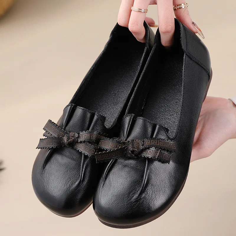 fashion ladies lace up oxfords shoes casual ballet flats Classic vintage loafers women real leather moccasins mom shoes