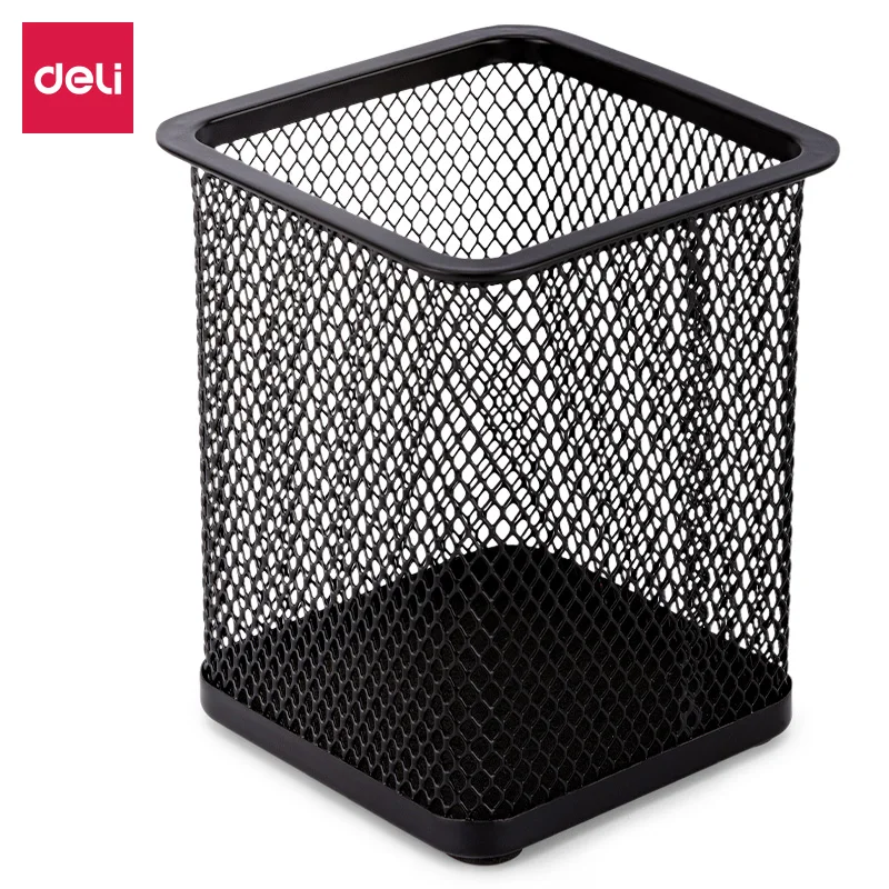 Deli 9174 Metal Mesh Square Pen Stand Pen Holder Desktop Stationery Pencil Container Pen Pot for Office School Supplies