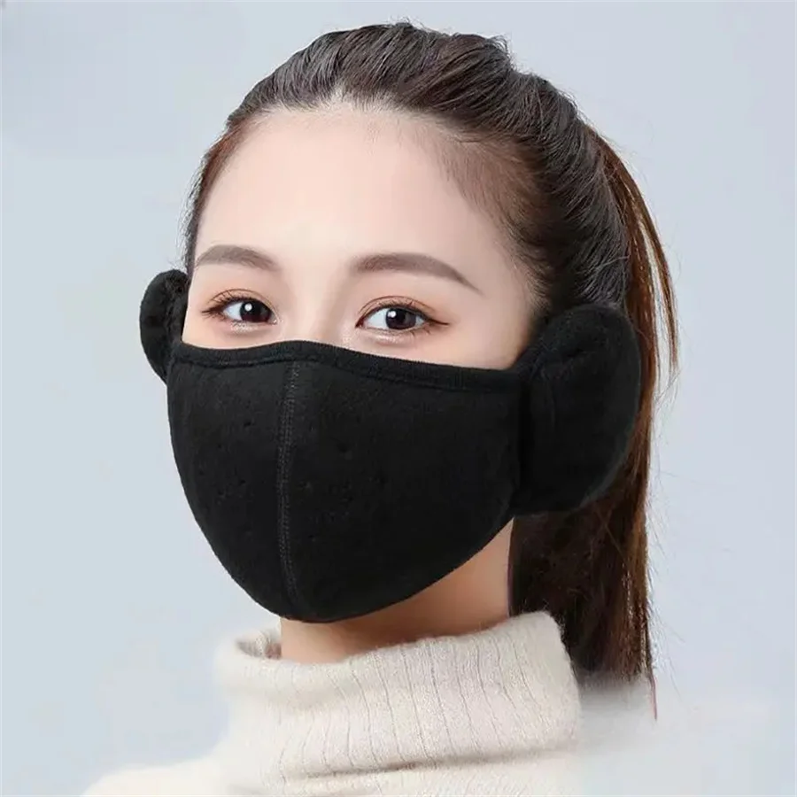 1pc Winter Warm Fleece Mask Earmuffs Solid Color Unisex Cold-Proof Mask Outdoor Cycling Hiking Skiing Mask Women Men Ear Warmer