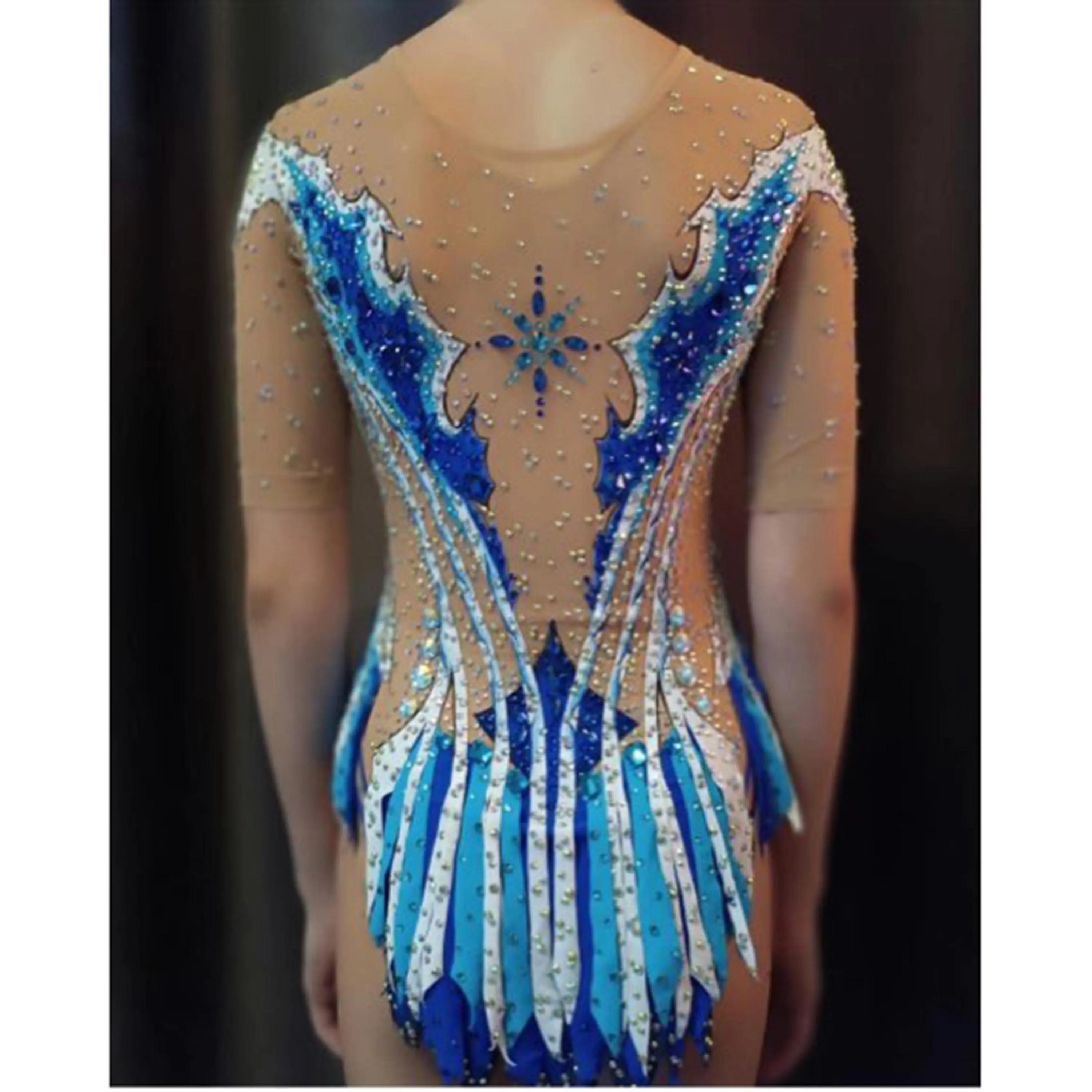 Artistic Gymnastics Suit Blue Gymnastics Suit Custom Gymnastics Leotard Girl's Skirt Competitive Dance Dress